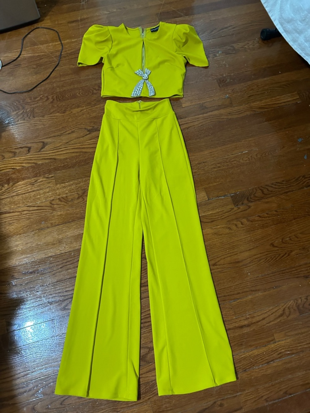 Women's High-Waist Wide-Leg Pants - Lime Green